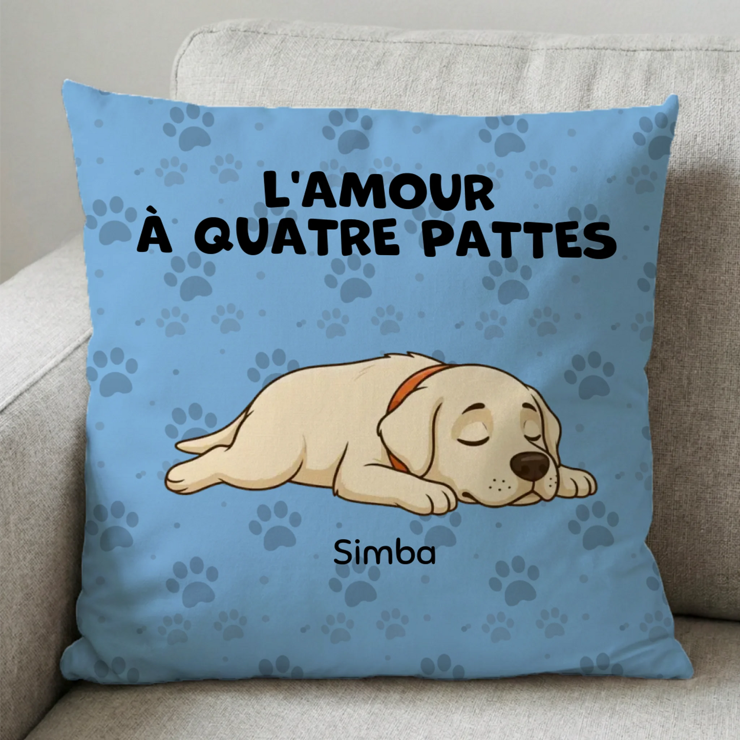 Coussin carré L'amour à quattre pattes