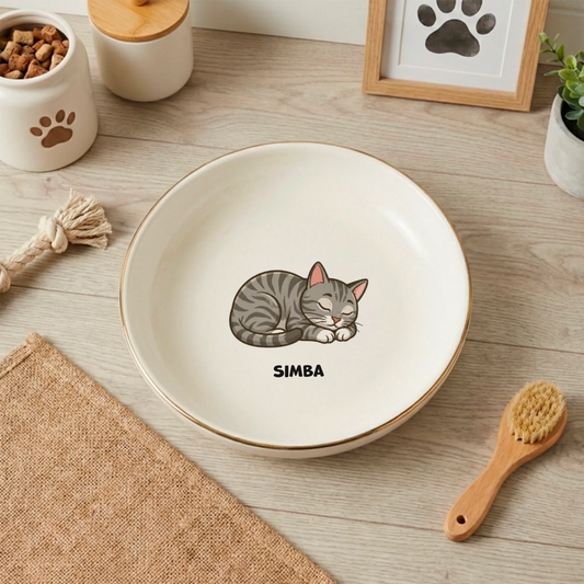 Gamelle chat personnalisé - Chat couché