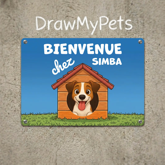 Plaque métal : "Bienvenue chez #3"