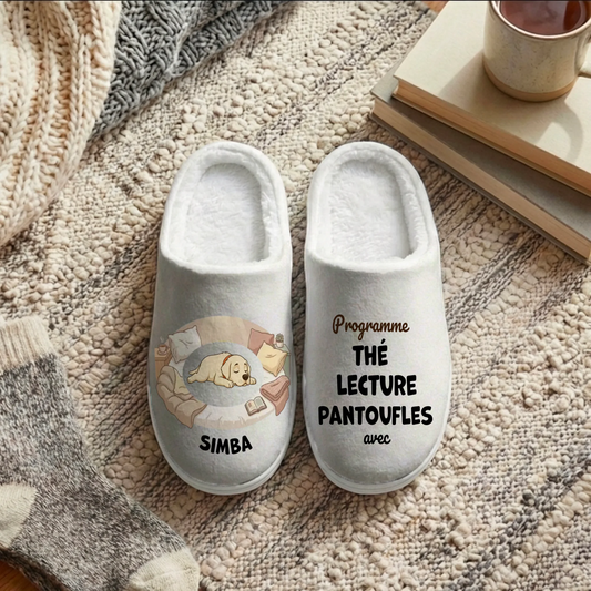 Pantoufles : "Thé + Lecture + Pantoufles"